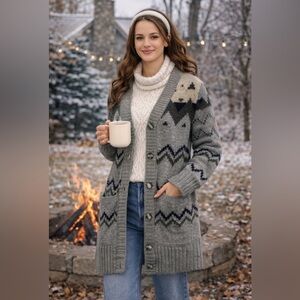 Like new! Morgan City gray tan Women’s Knit Button-Front Cardigan – Size Large